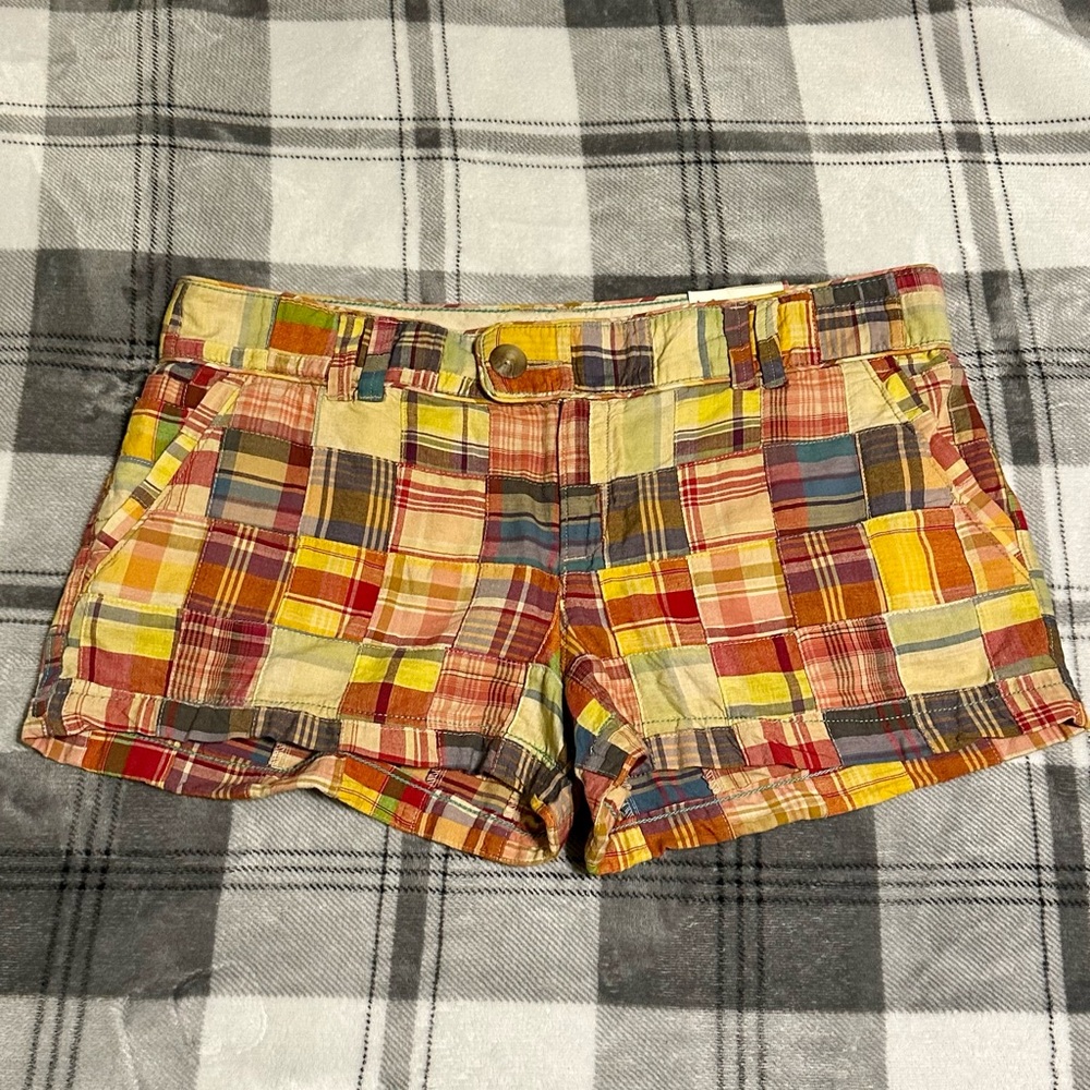 American Eagle Y2K Patchwork Weekender Shorts, Size 12, 9.5” Rise, 2.75” Inseam